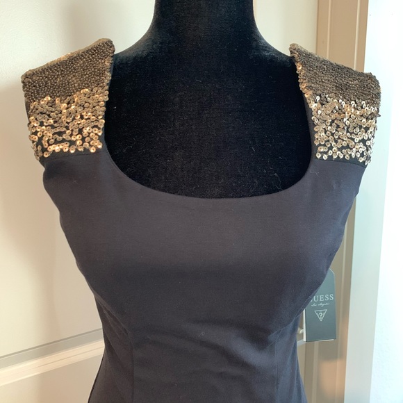 Black Guess Dress with Gold Sequin Straps - Picture 2 of 6